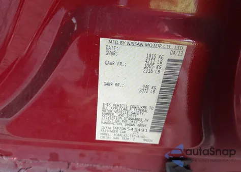 2013 Nissan Altima 2.5 Sl z USA, uszkodzony, nr VIN 1N4AL3AP7DN545491